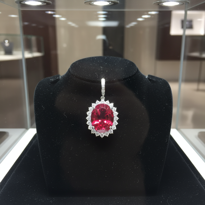 13.71ct Oval Pink Tourmaline Diamond and Platinum Pendant