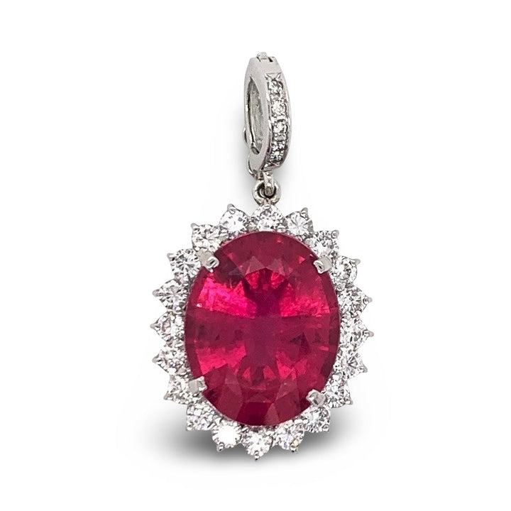 13.71ct Oval Pink Tourmaline Diamond and Platinum Pendant