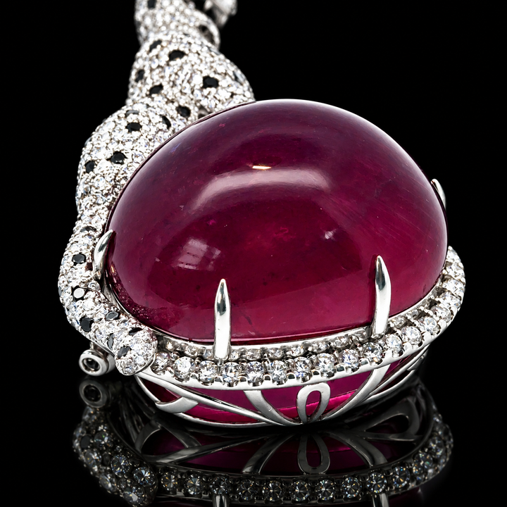 Estate Panthere 130.75ct. Rubellite, Diamond & Ruby Platinum Pendant/Brooch