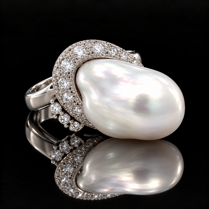 Estate South Sea Pearl & Diamond Platinum Ring