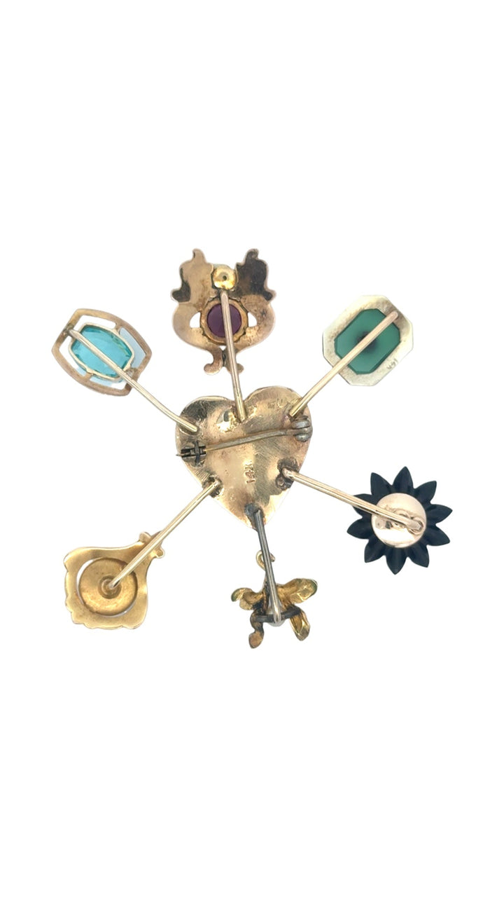 Estate Multi Gemstone 14K Yellow Gold Brooch 15664