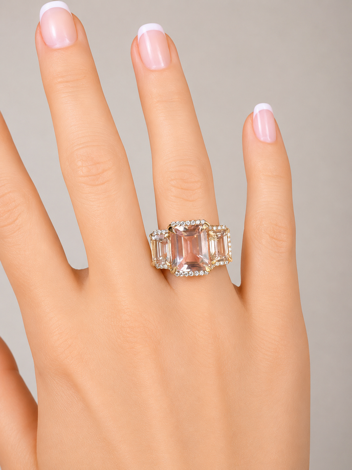 Modern 7.52cttw Morganite and Diamond 18kt Rose Gold Ring