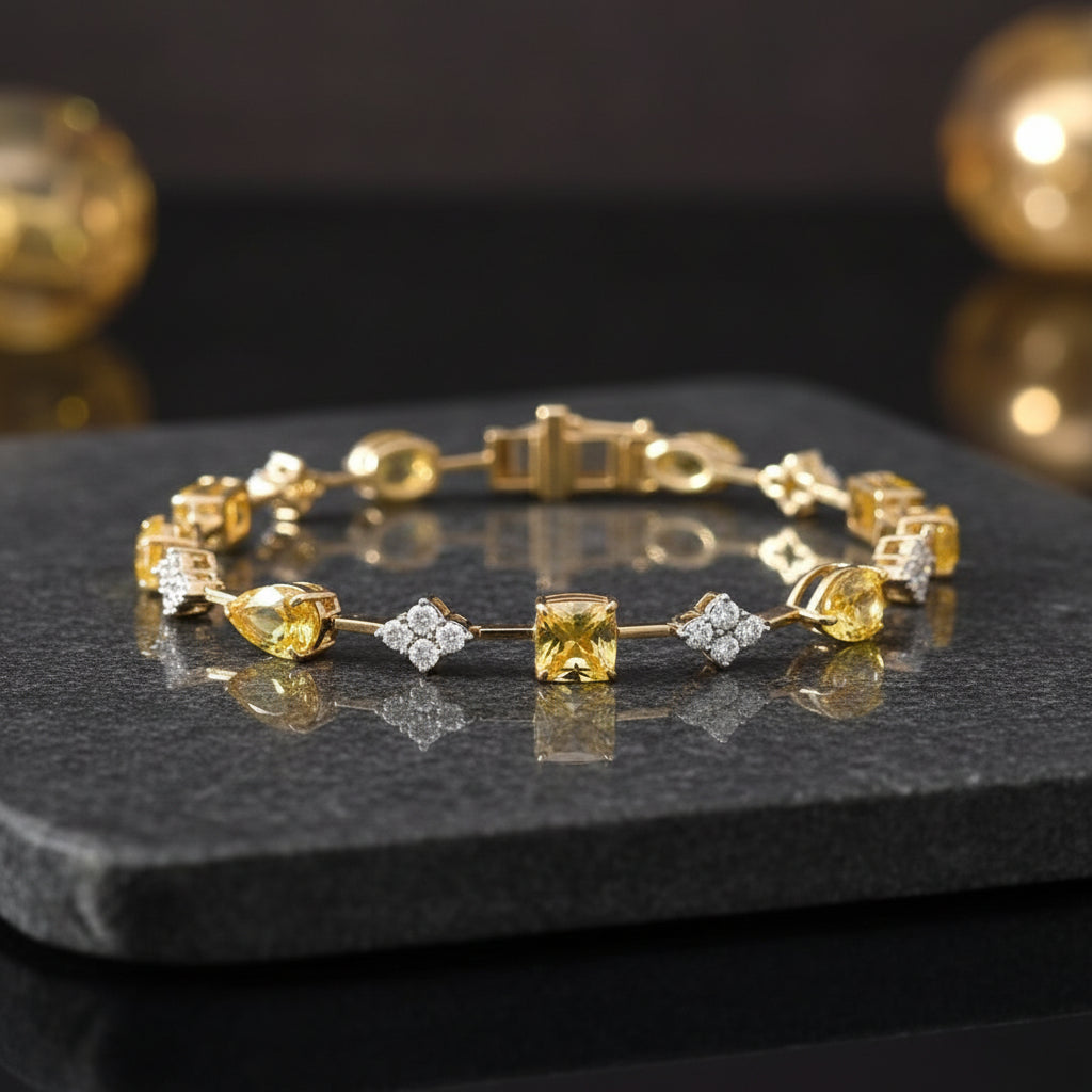 14K Yellow Gold 8.85ctw Fancy Yellow & White Lab Grown Diamond Bracelet