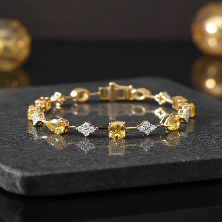 14K Yellow Gold 8.85ctw Fancy Yellow & White Lab Grown Diamond Bracelet