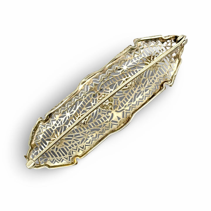 Art Deco 1920's Diamond 14k White Gold Filigree Brooch
