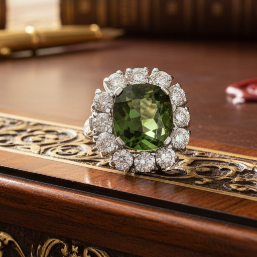 Fine Tourmaline and Diamond Platinum Ring