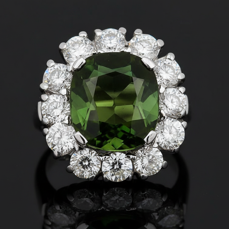 Fine Tourmaline and Diamond Platinum Ring