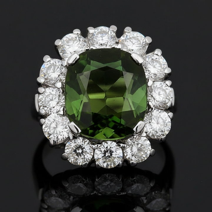 Fine Tourmaline and Diamond Platinum Ring