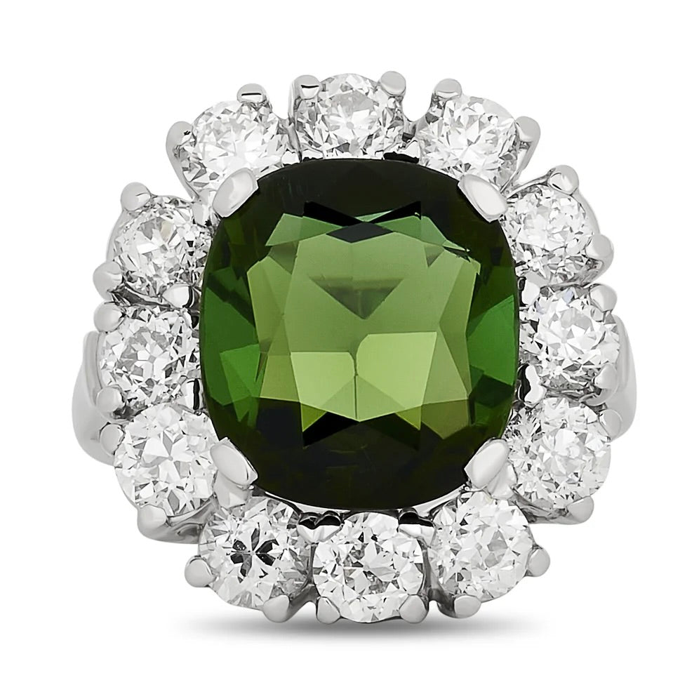 Fine Tourmaline and Diamond Platinum Ring