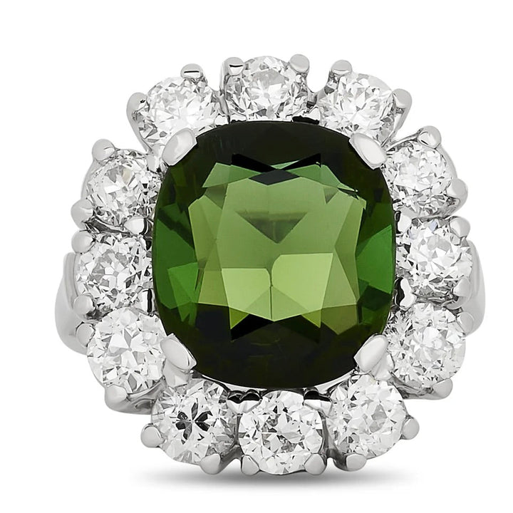 Fine Tourmaline and Diamond Platinum Ring