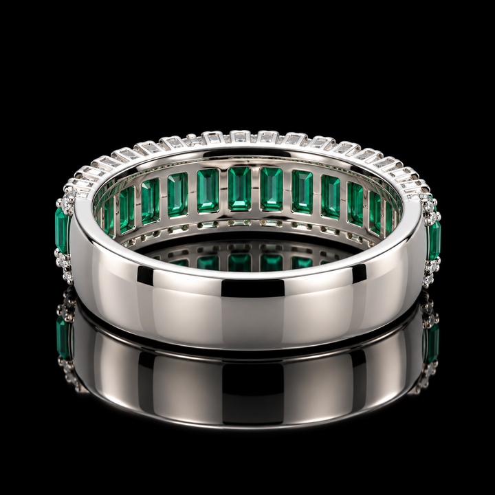 Estate Designer Fine Emerald & Diamond 18KT White Gold Ring