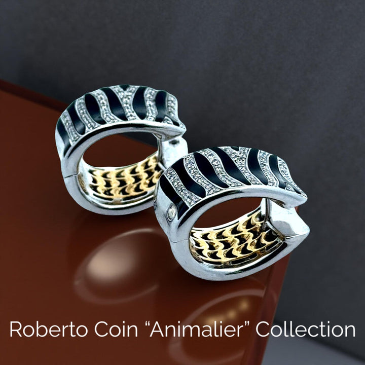 Roberto Coin "Animalier" Diamond and Enamel 18K White and Yellow Gold Earrings
