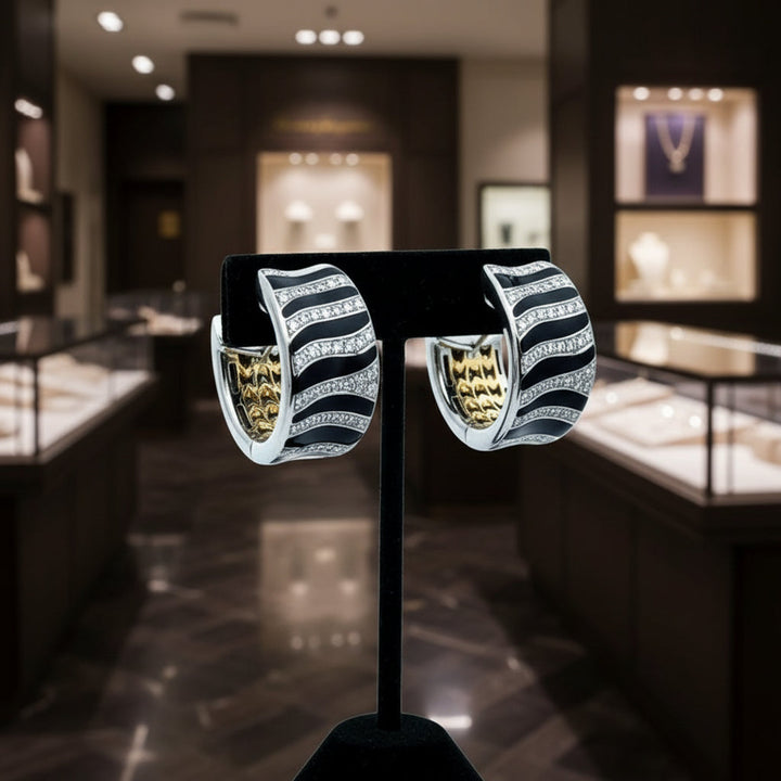 Roberto Coin "Animalier" Diamond and Enamel 18K White and Yellow Gold Earrings