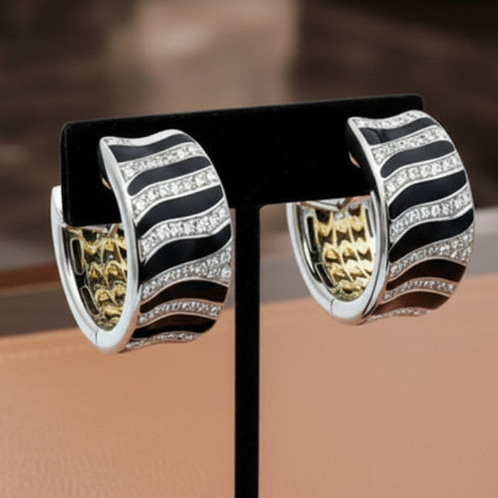 Roberto Coin "Animalier" Diamond and Enamel 18K White and Yellow Gold Earrings