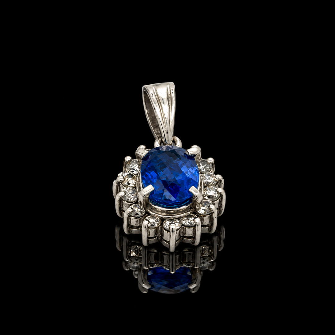 Estate 1.68ct. Fine Sapphire & Diamond Platinum Pendant