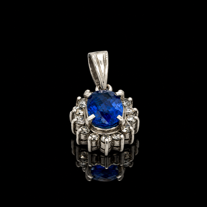 Estate 1.68ct. Fine Sapphire & Diamond Platinum Pendant