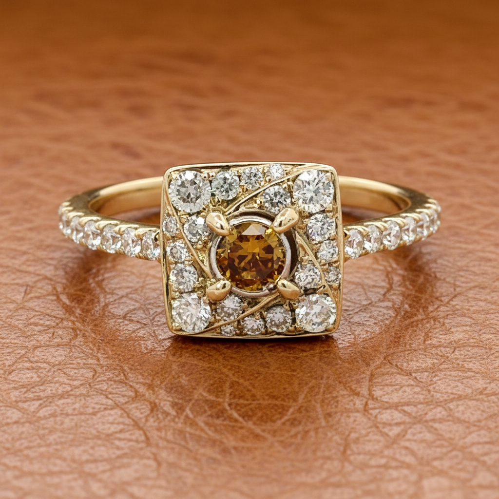 Leo Schachter .76 cttw Diamond Ring Natural Fancy Orange Center 14877
