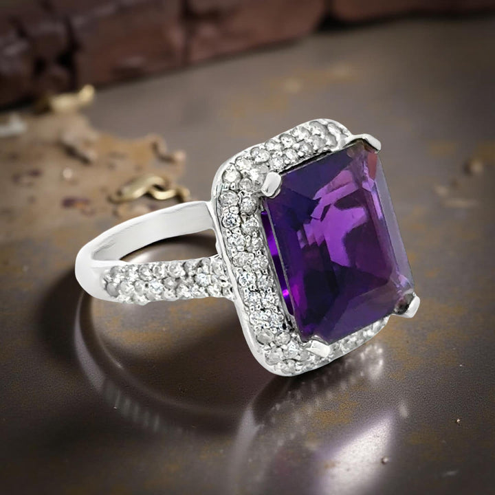 Amethyst and Diamond 14kt White Gold Ring