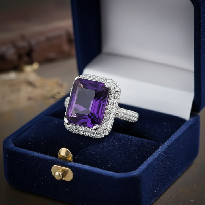 Amethyst and Diamond 14kt White Gold Ring