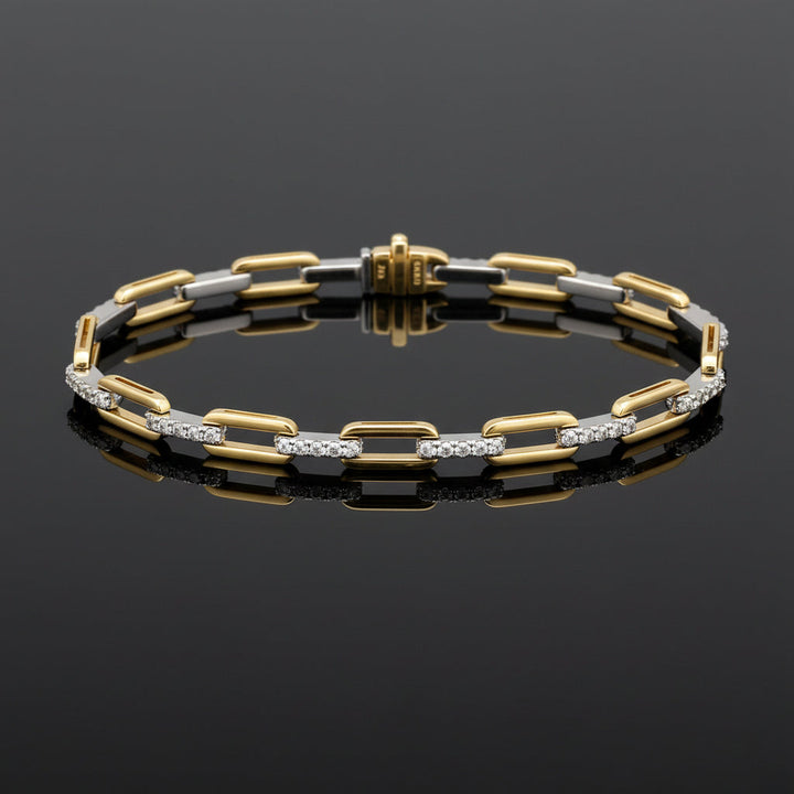 Designer Italian Paper Clip Diamond 14K White/Yellow Gold Bracelet