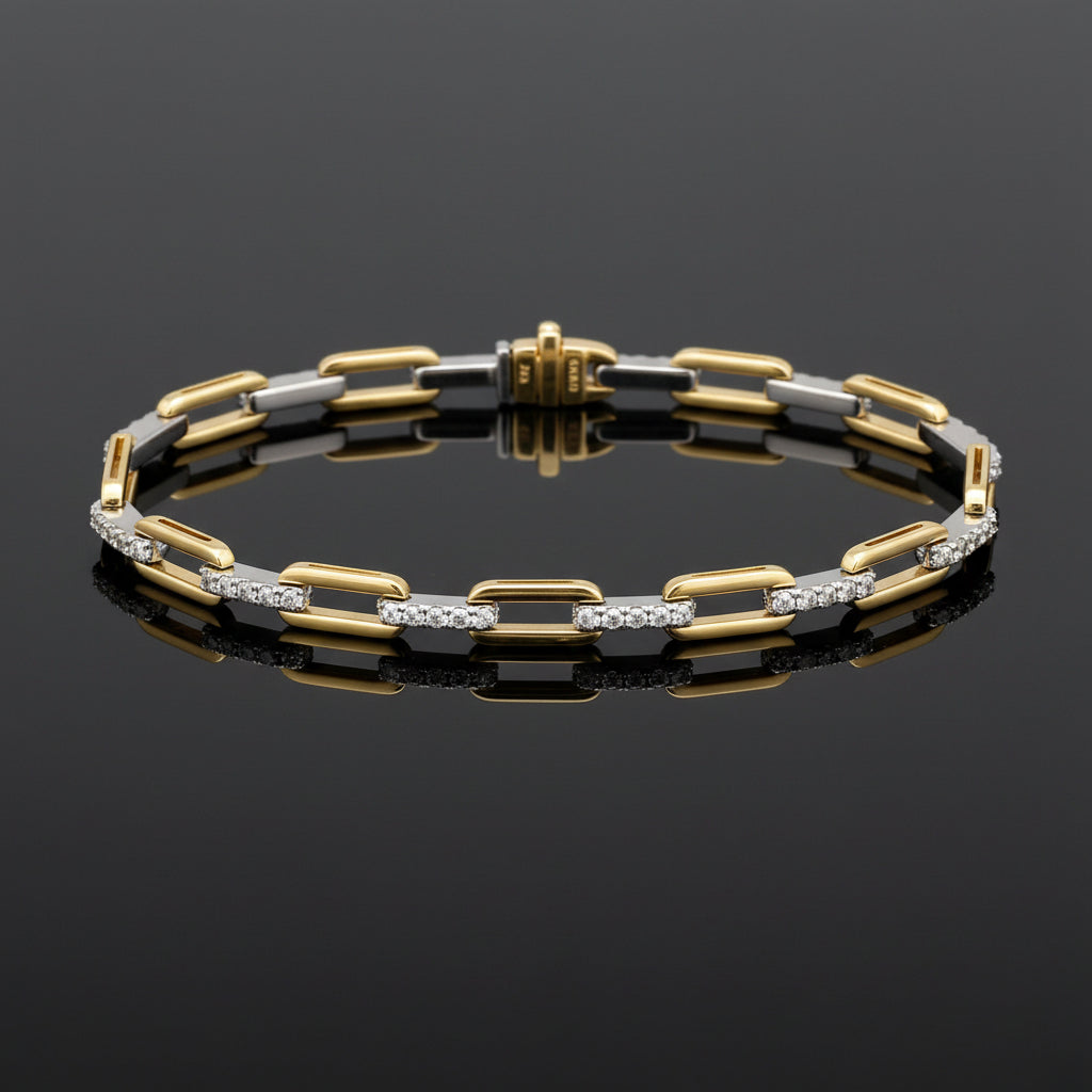 Designer Italian Paper Clip Diamond 14K White/Yellow Gold Bracelet