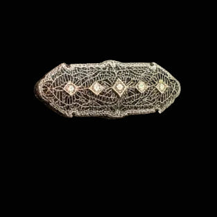 Art Deco 1920's Diamond 14k White Gold Filigree Brooch