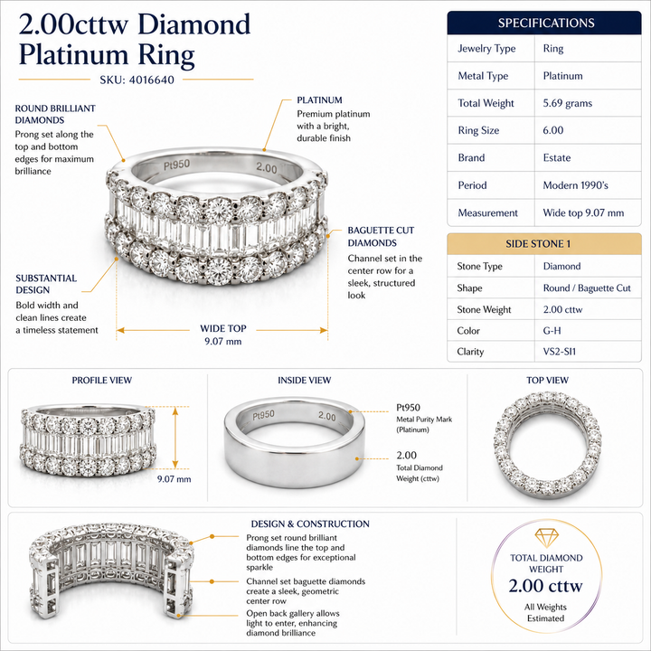 Modern 2.00cttw Diamond Platinum Ring