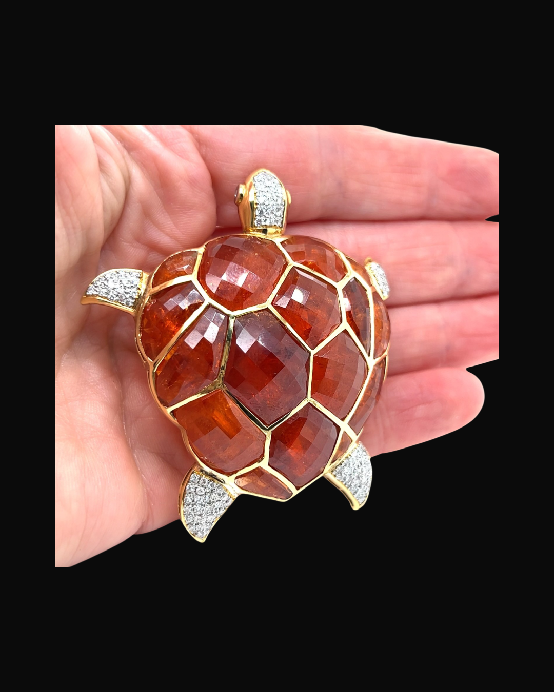 Kararis Tourmaline Diamond Turtle Pendant/Brooch