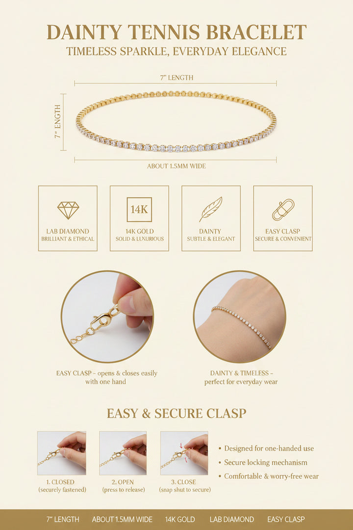 Dainty 1.50 Carat 14K White and Yellow Gold Lab Grown Tennis Bracelet
