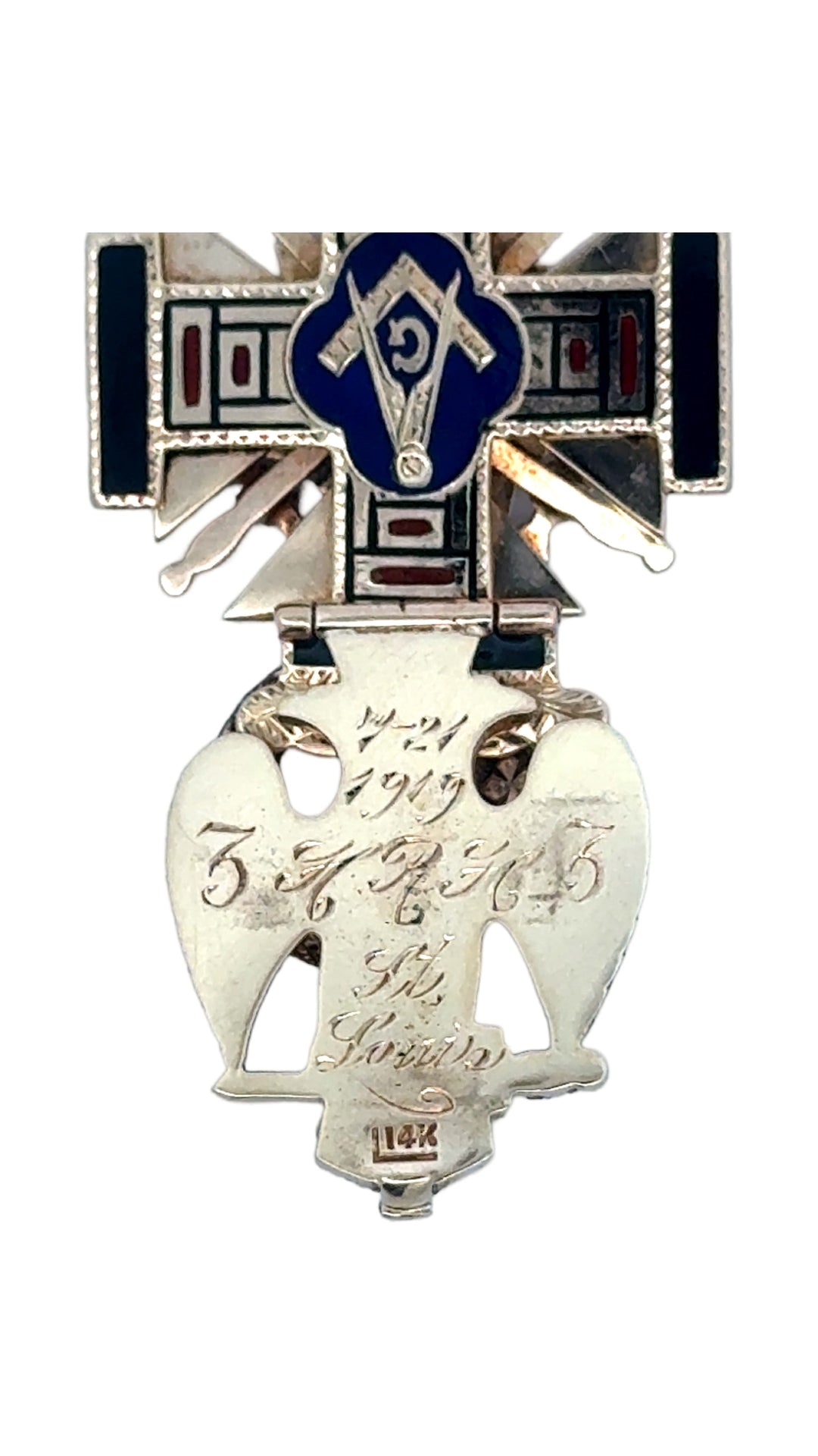 Estate Circa 1919 32nd Knights Templar Masonic Pendant 14K Yellow Gold "In This Sign; You Will Conquer" 15671