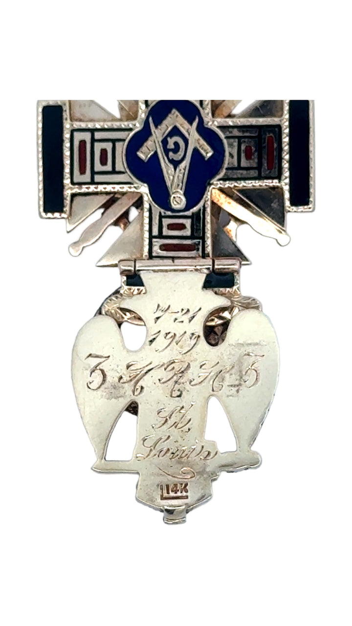 Estate Circa 1919 32nd Knights Templar Masonic Pendant 14K Yellow Gold "In This Sign; You Will Conquer" 15671