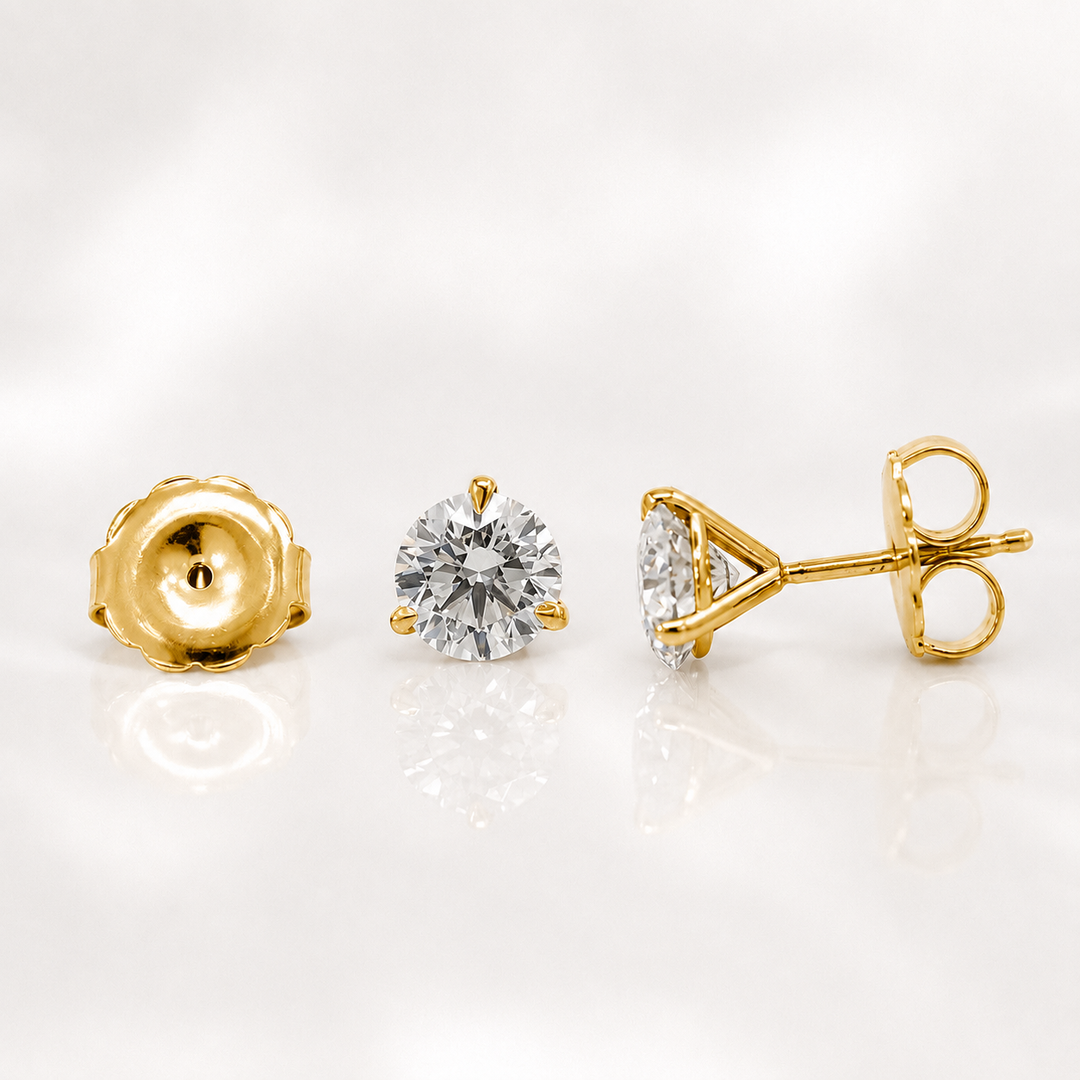 Certified 3 Carat 18K Yellow Gold Lab Grown Diamond Stud Earrings