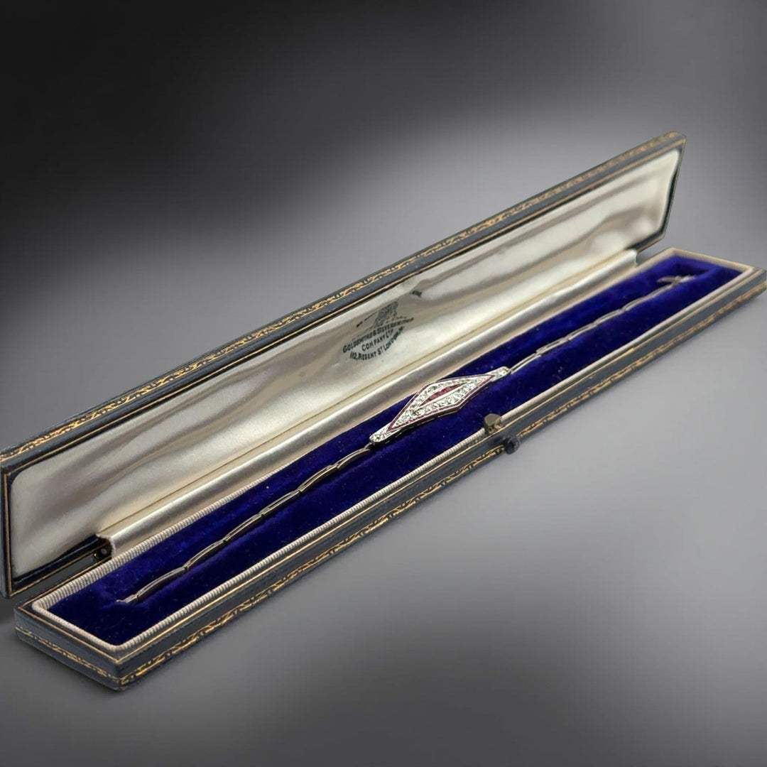 Art Deco Diamond and Ruby Platinum and 18K Yellow Gold Bracelet