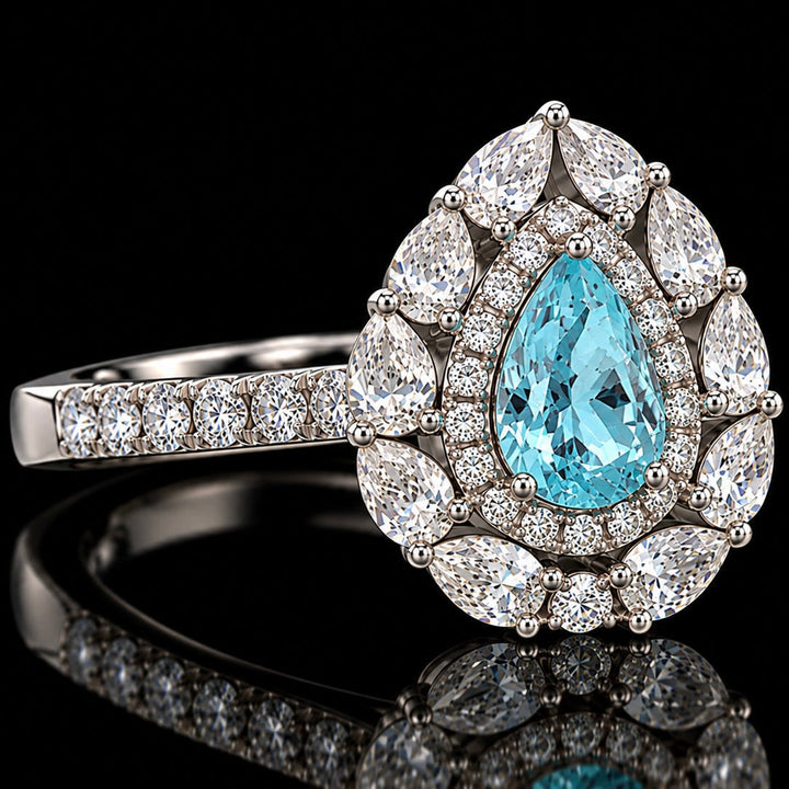 Designer M.C. Marchisio Natural Paraiba Tourmaline & Diamond 18KT White Gold Ring