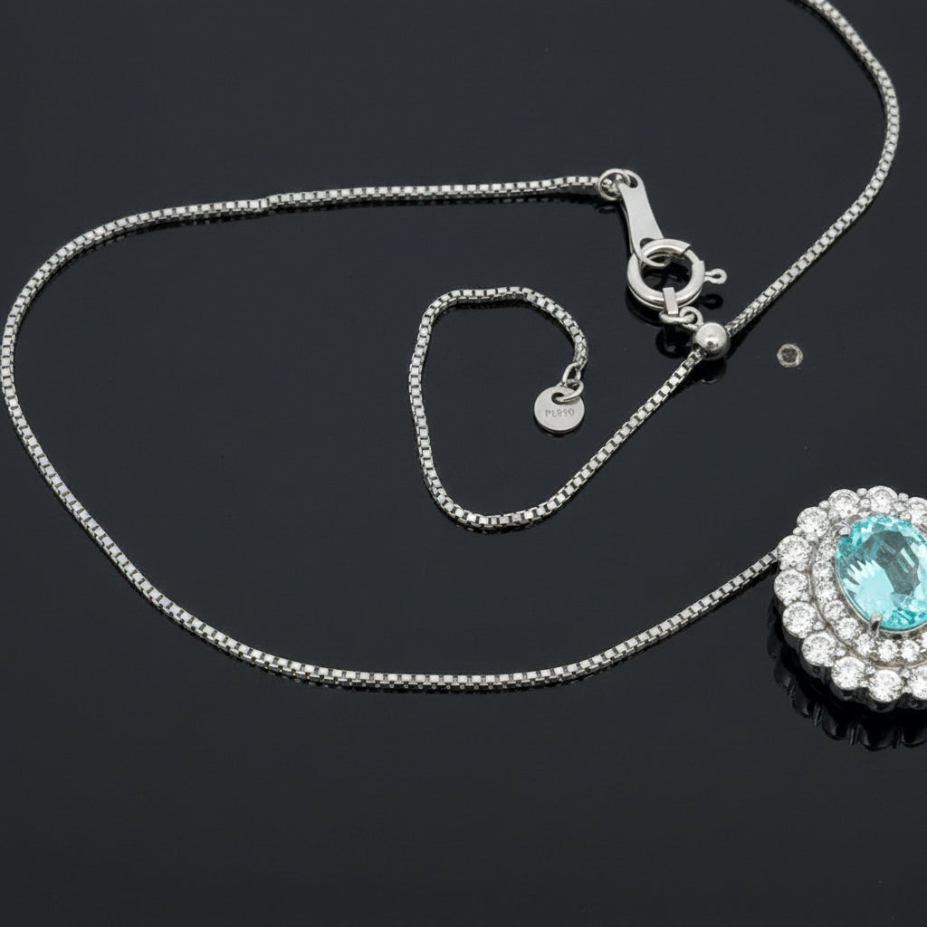 Estate Paraiba "Mozambique" and Diamond Platinum and 18Kt White Gold Necklace (GIA)