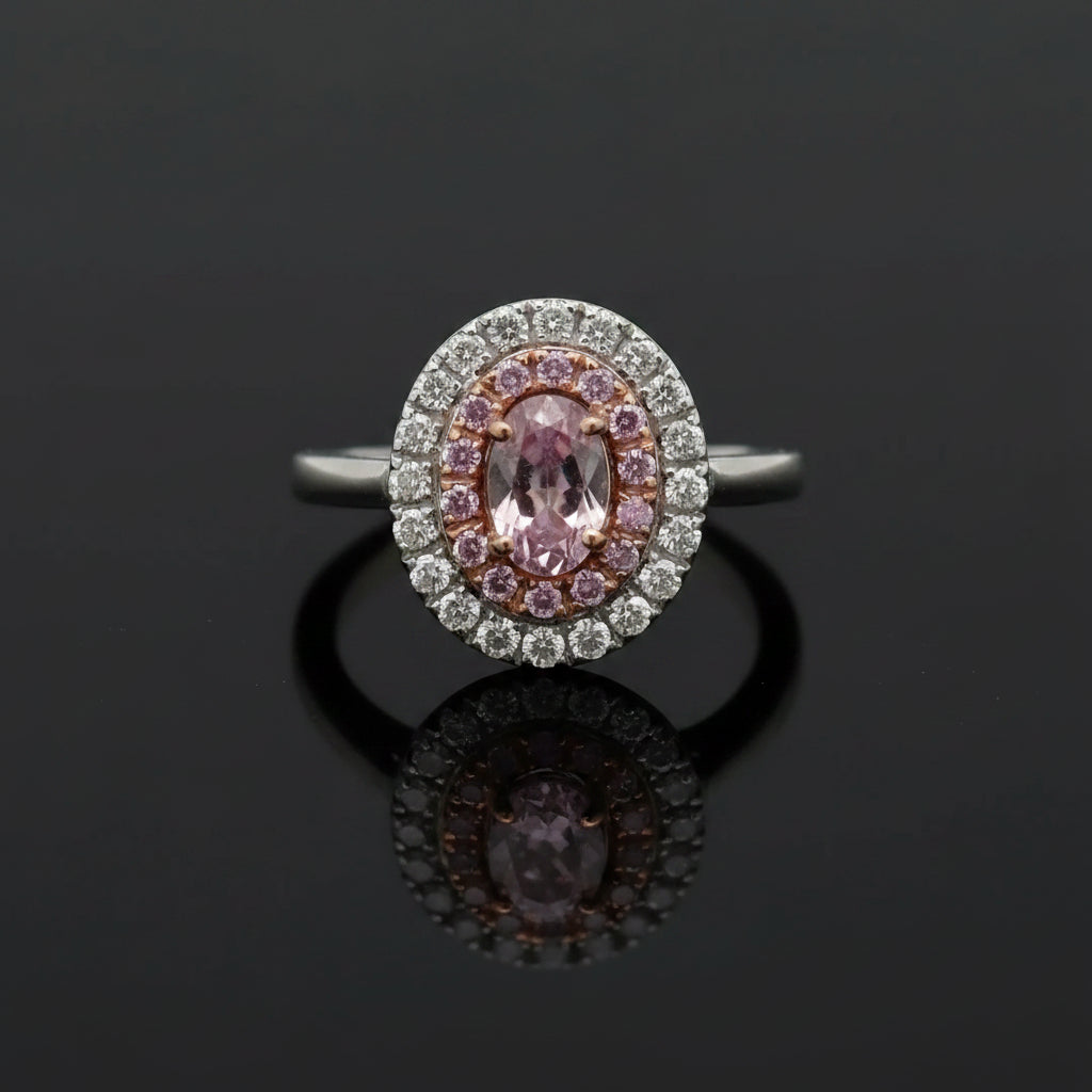 Contemporary Natural Fancy Pink Purple Diamond (GIA) and White Diamond Platinum Ring