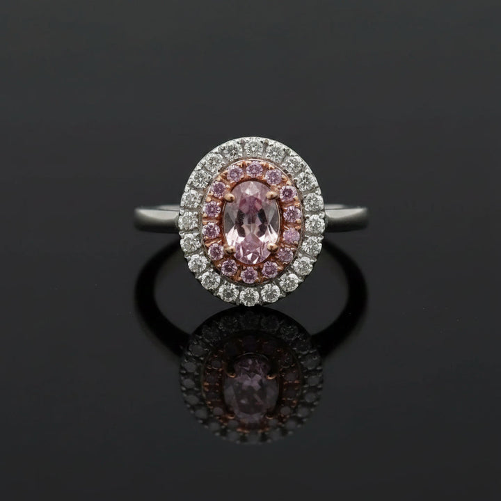 Contemporary Natural Fancy Pink Purple Diamond (GIA) and White Diamond Platinum Ring