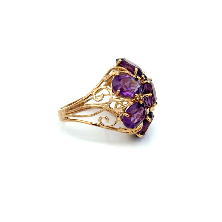Vintage 10K Yellow Gold Amethyst Cluster Ring