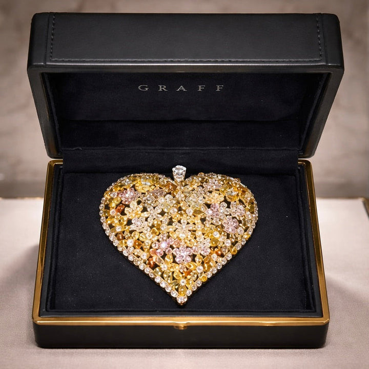 Estate of Sultan of Brunei-Graff Depose 64.55cttw Natural Fancy Yellow, Pink, Green, White Diamond and 18K White & Yellow Gold Pendant Brooch - One Of A Kind.
