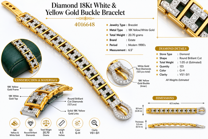 Modern Diamond 18Kt White & Yellow Gold Buckle Bracelet