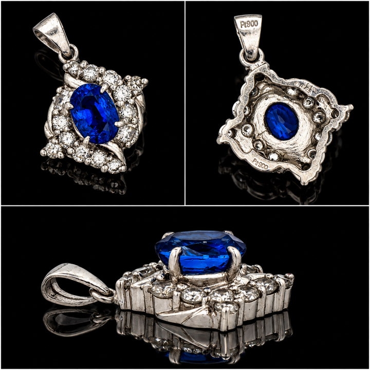 Estate 1.46ct. Oval Sapphire & Diamond Platinum Pendant