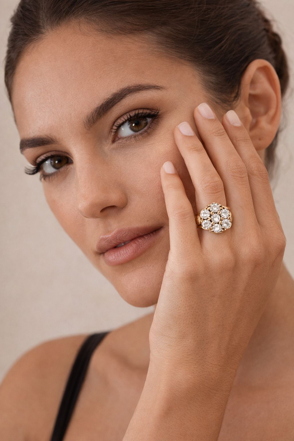 Antique Victorian Seven Diamond and 14K Yellow Gold Flower Ring