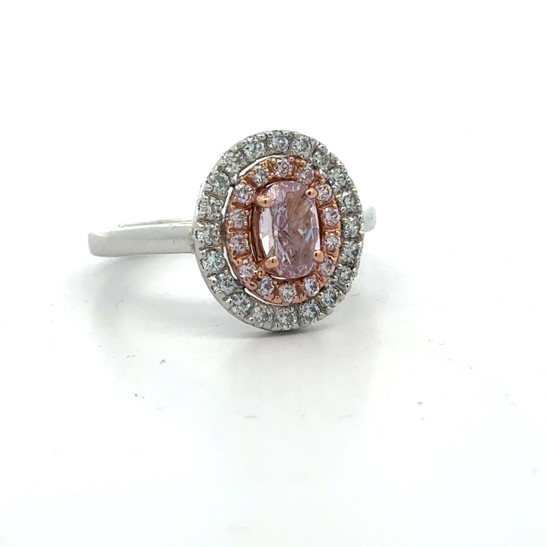 Contemporary Natural Fancy Pink Purple Diamond (GIA) and White Diamond Platinum Ring