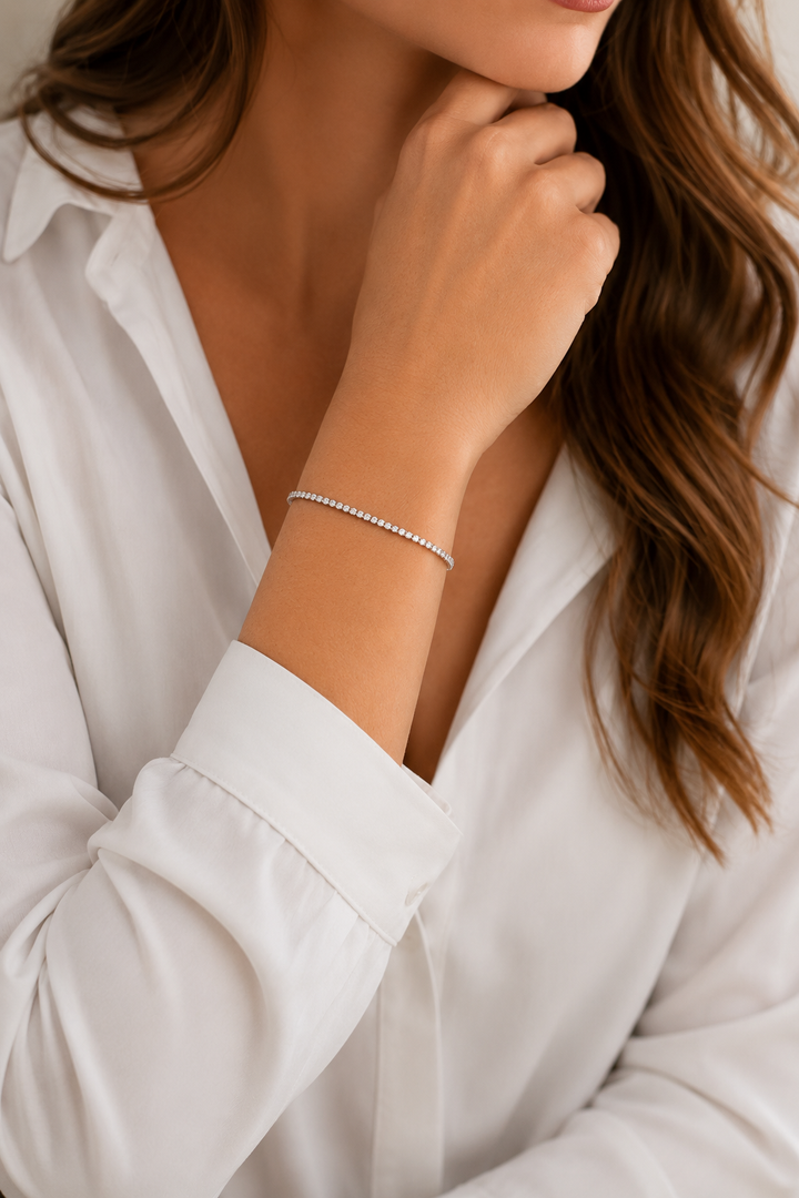 Dainty 1.50 Carat 14K White and Yellow Gold Lab Grown Tennis Bracelet