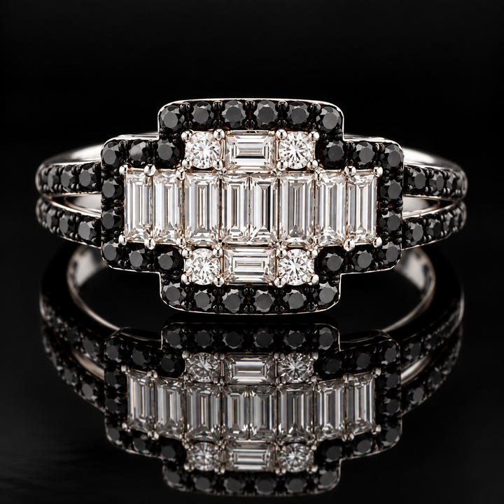 Estate 1.45cttw. Black & White Diamond 18KT White Gold Ring