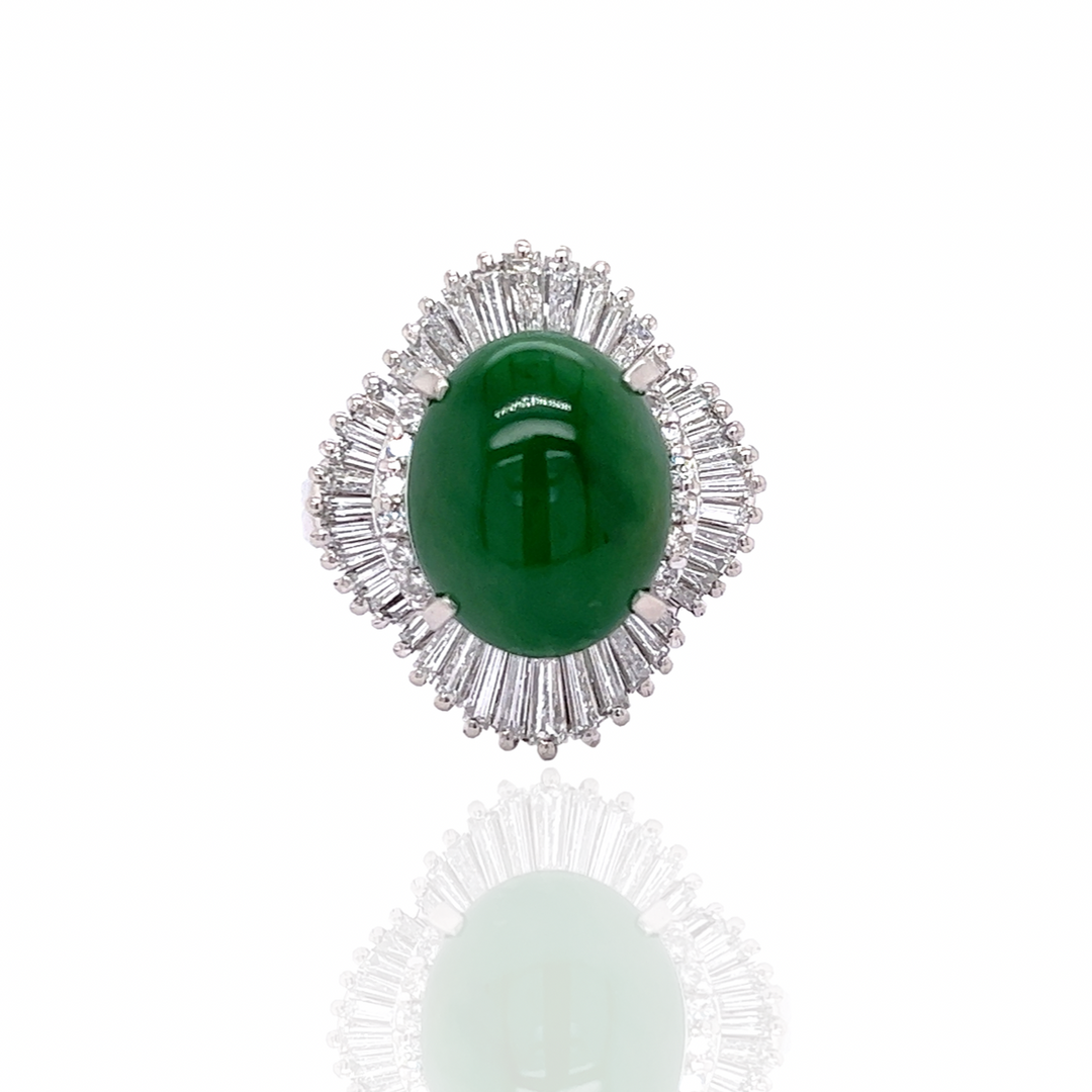 Jade and Diamond Platinum Halo Ring