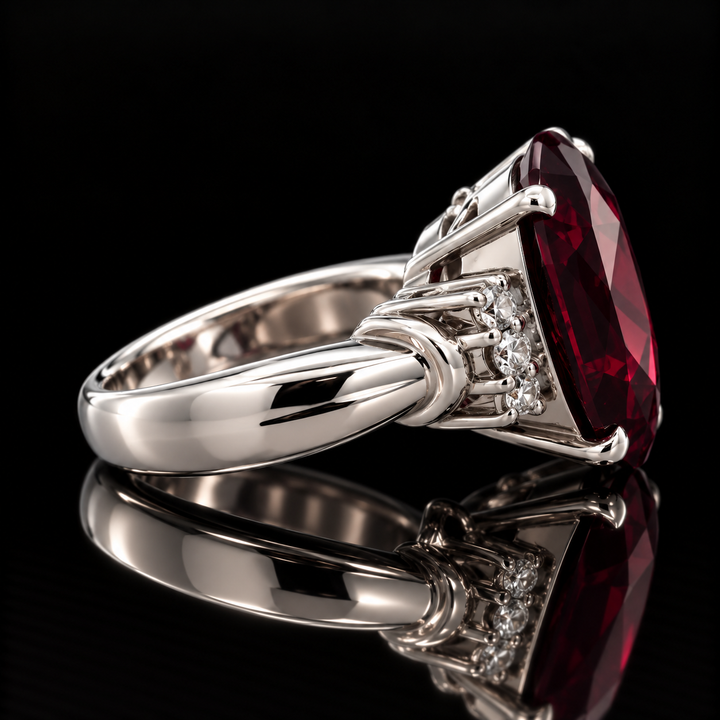 Estate 13.00ct. Garnet & Diamond Platinum Ring