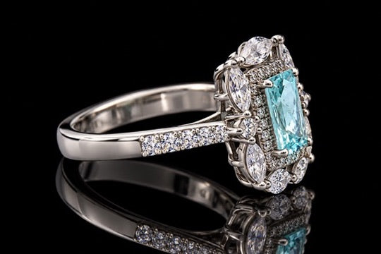 Designer M.C. Marchisio Paraiba & Diamond 18KT White Gold Ring