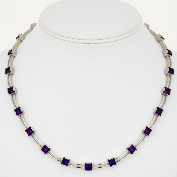 Italian Designer 20.00cttw Amethyst 18K White Gold Necklace