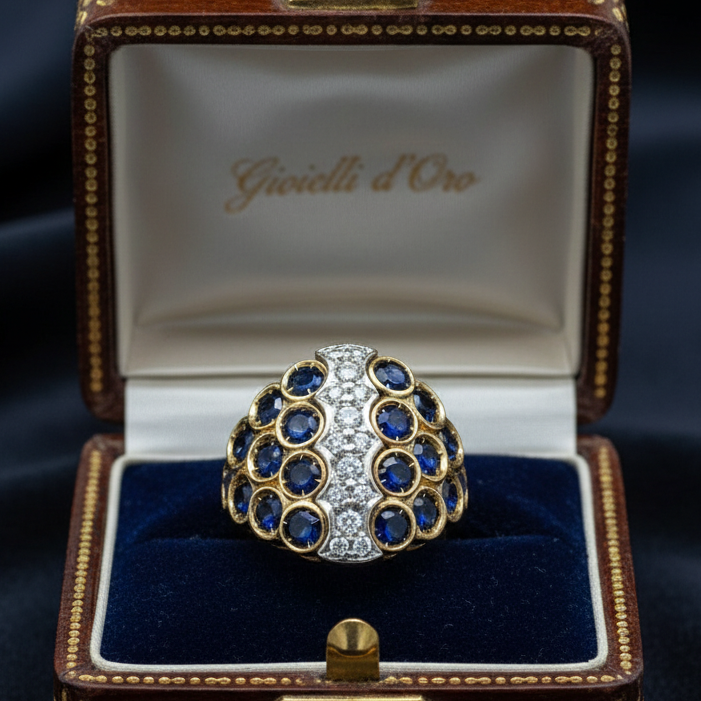 Sapphire, Diamond and 18K White and Yellow Gold Ring